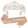 ACO-UINT Birthday Crown for Women, Rose Gold Birthday Headband Birthday Sash It's My Birthday Crown, Birthday Girl Crown Birthday Tiara Birthday Decorations Birthday Gifts
