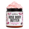 Rose Body Butter for Dry Skin with Moisturizing Whipped Raw Shea Butter and Rose Essential Oil | Ultra Hydrating Rose Lotion for Women | No Synthetic Fragrances | 8 oz Jar