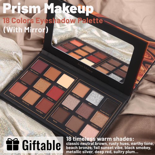 Prism Makeup Matte Eyeshadow Palette Pro 18 Colors Pigmented Shimmer Glitter Eye Shadow Palette, Long Lasting Waterproof Smokey Powder Cosmetics Halloween Makeup Kit (01# Seductress)