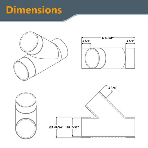 POWERTEC 2-1/2 Inch Y Fitting for 4 Inch Dust Collection Hose, 2 1/2 Inch Dust Collection Hose Connector Fittings for Dust Collection System, 1 pack (70179)