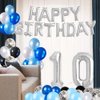 Risehy 10th birthday Decorations Birthday Party Supplies Set- Foil Happy Birthday Banner Foil Balloons Number 10 and Star Shape Balloons 47 pcs Latex balloons Silvery and Blue