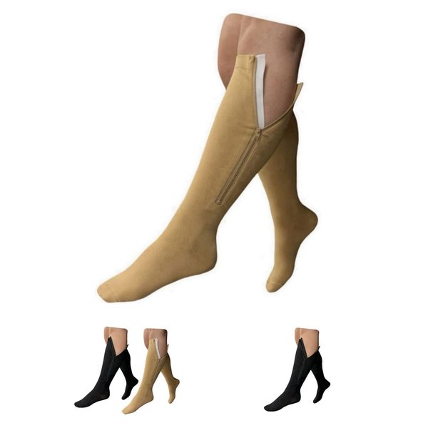 HealthyNees 15-20 mmHg Zipper Compression Plus Size Calf Leg Closed Toe Socks (Beige, XL)