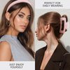 Vovii Rhinestone Headband & Hair Claw Clip for Women, Beaded Padded Crystal Headband Cute Square Claw Clips for Thick Hair, Glitter Claw Clip Bling Pearls Headband for Hair Fashion Accessories (Pink)