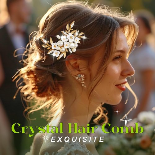 Jeairts Flower Wedding Hair Comb Glod Pearl Hair Pieces Leaf Headpiece Bridal Hair Accessories for Women