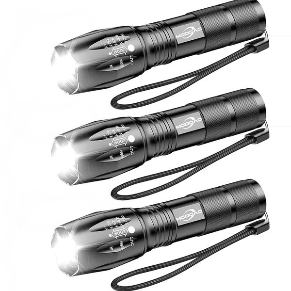 MODOAO 3pack Super Bright Flashlights High Lumens LED Flashlight with Zoomable Beam - Mini Flashlights for Camping, Hiking, Dog Walking - Powerful Emergency Flashlights with 5 Modes for Outdoor Use