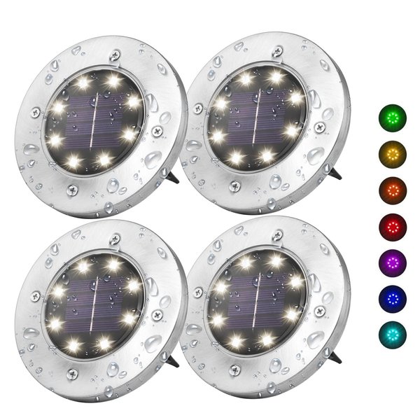 TIAMUTON Solar Ground Lights Outdoor 4 Pack, 8 LED Solar Disk Garden Lights Waterproof Inground Landscape Lighting for Yard Deck Lawn Patio Pathway Walkway Driveway (Multi-Colored)
