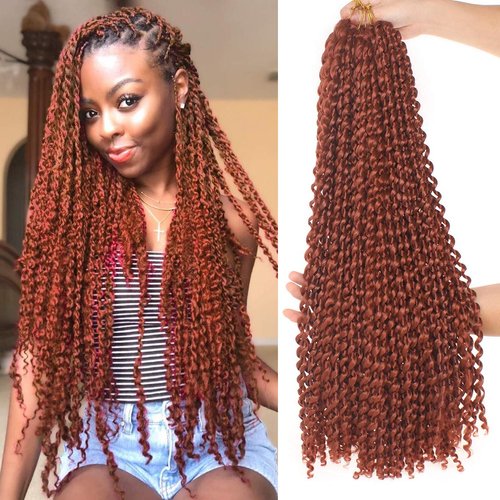 24 Inch Copper Red Passion Twist Hair 7 Packs Water Wave Crochet Hair For Butterfly Locs Goddess Locs Long Bohemian Curl Hair Synthetic Braiding Hair Extensions (24 Inch,350#)