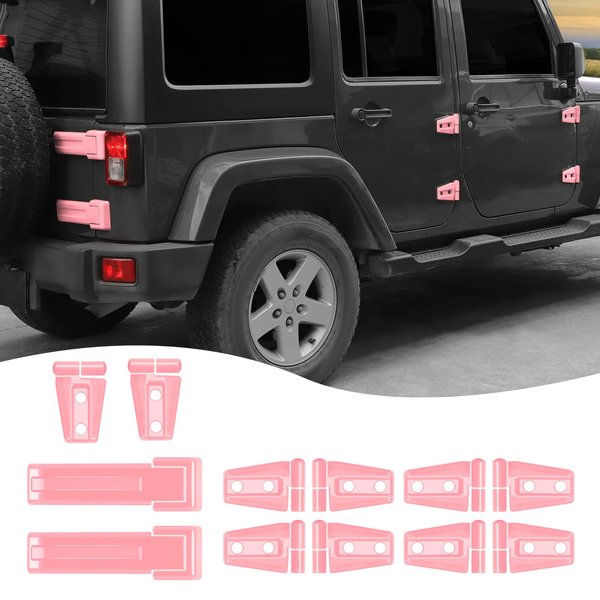 Hoolcar Door Hinge Engine Hood Hinge Tailgate Hinge Cover Trim ABS Exterior Kit Accessories Compatible with 2007-2017 Jeep Wrangler JK JKU, Pink, 12PCs