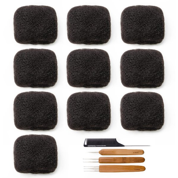 FAMILOCS Tight Afro Kinky Bulk 100 ％ Human Hair for Draedlock Extensions, Repair Locs, Twists and Braids 10 Bundles/Package (10 Inch, 1B - Natural Black)