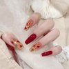 Fall Press on Nails Medium Coffin Fake Nails 24Pcs Autumn Maple Leaf False Nails Gold Red Maple Leaf Glitter Flakes Designs Full Cover Red Nails Glue on Nails for Women Girls Acrylic Nails Decorations
