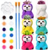 Pasimy 6 Set DIY Ceramic Succulent Planter Pots Paint Your Own Flower Pots Craft Kit Unpainted Bisque Paintable Flowerpots with Paints Brush Palette Ready to Paint for Family Activity Gift(Sloth)
