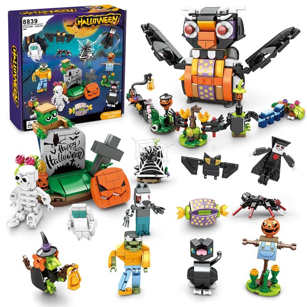 CHMYWJ Halloween Building Blocks Set 15 in 1 Halloween Building Sets Halloween Party Favors for Halloween Toys for Kids, for Kids,Halloween Classroom Favors(498PCS)