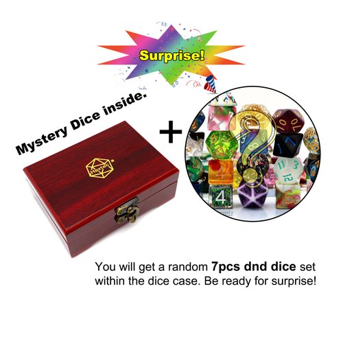 Haxtec Mystery DND Dice Set with Wood Dice Case Dual-Purpose Wooden Dice Box with Foam Insert DND Gifts D&D RPG Dice Set with Box