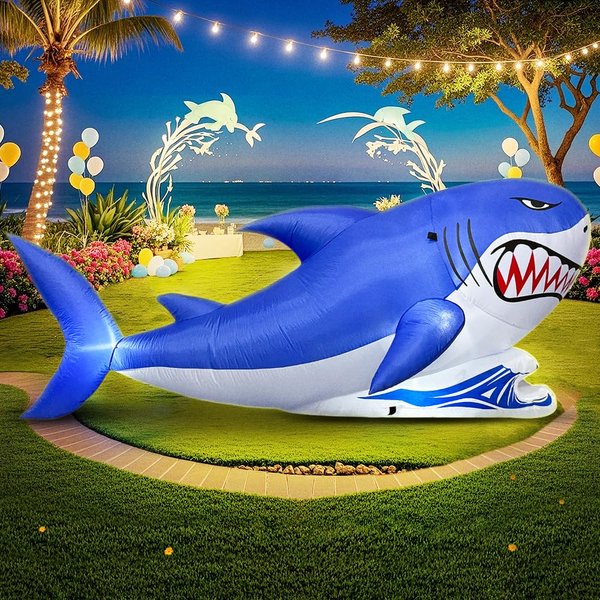 7 FT Shark Inflatable Decoration, Spring Inflatable Blow Up Animal Decorations Built LED Lights for Outdoor Yard Farm Lawn Holiday Garden Birthday Party