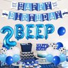 55Pcs Little Blue Truck 2nd Birthday Party Decoration Beep Beep Happy Birthday Banner Blue Truck Cake Topper Beep Two Cupcake Toppers Latex Balloons for Boys Girls Two Birthday Party Decor Supplies