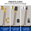 6Pcs Presta to Schrader Valve Adaptor and 12Pcs Tire Caps, Convert French/UK to US, Inflate Tire Using Standard Pump or Air Compressor, for Mountain Bikes, Road Bikes and Cars