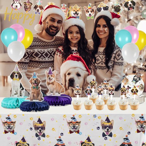 QILICJHZ 165Pcs Dog Birthday Decoration,Dog Party Decorations Serves 20,Puppy Birthday Decorations,Puppy Party Decorations with Balloon Banner Plate Napkin Tablecloth Cake Topper for Dog Party