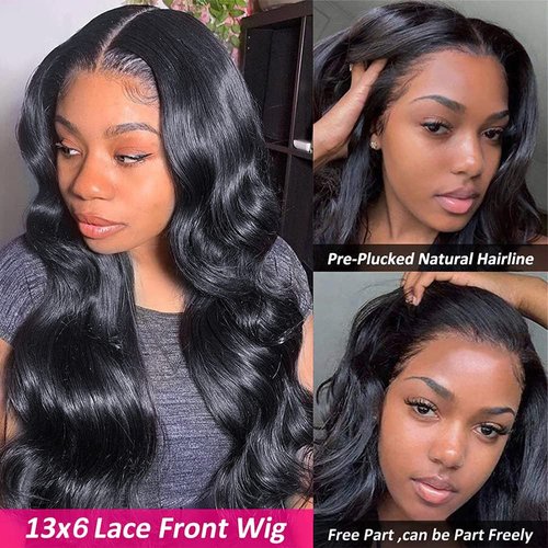 Larhali 210% Density 13x6 Lace Front Wig Human Hair Body Wave HD Transparent Lace Front Wigs Human Hair 24Inch Lace Frontal Wig for Black Women Glueless Wigs Human Hair Pre Plucked with Baby Hair
