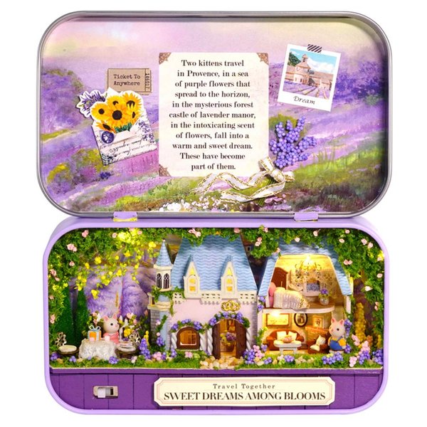 Spilay Dollhouse Miniature with Furniture,DIY Dollhouse Kit Mini Iron Box Theater,1:24 Scale Creative Room Toys Best Birthday Gift for Adults and Teenagers Lover (Sweet Dreams Among Blooms) Q10