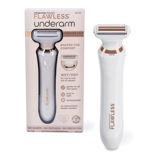 Finishing Touch Flawless Underarm Hair Removal Electric Razor Device, Designed to Shave and Contour Womens Sensitive Underarm Area, Cordless Groomer, Painless for All Skin Types,White