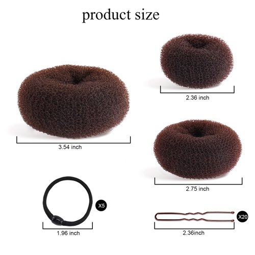 HOFASON Hair Bun Maker Donut 31 Pcs, 6 Pcs Small Hair Donuts for Buns, 5 Pcs Hair Elastic Bands, 20 Pcs Hair Pins, Hair Buns Pieces Ring Style Accessories for Kids Girls Short Thin hair Shaper (Brown)