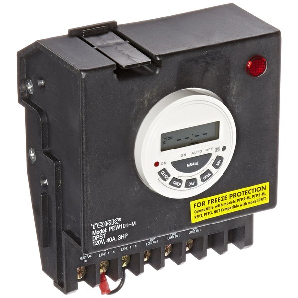 P1100 Series Swimming Pool Timers, 7 Day Digital Control, 120 VAC Input Supply, DPST Contact, 40A Resistive/Inductive Rating, 3 Hp