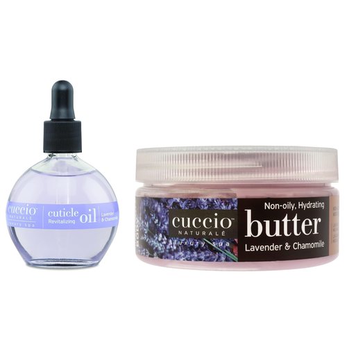 Cuccio Full Hand Treatment - Cuticle Oil 2.50 Oz and Butter Blends Moisturizing Scented Body Cream, 8 Oz (Lavender)
