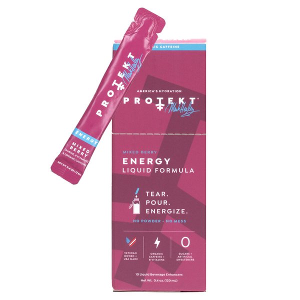 Protekt Healthy Energy Drink Packets - Sugar-Free, Keto and Paleo Friendly & Vitamin B12 Boosted - Mixed Berry Energy Drink Packets by Mark Healey, Pack of 10