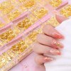 28 Grids Gold Metal Nail Studs, 3D Mix Geometry Nail Art Glitter Flakes Decorations Set, Multiple Shapes Rivet Jewelry Accessories for Women Girls Manicure Acrylic Nails Supplies DIY Crafts Sequins