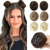 REECHO 2 PCS Mini Claw Clip in Messy & Cat Ears Hair Bun Extensions HB001 Wig Accessory Updo Hairpieces for Women Girls (Pack of 2-3" Straight, Dark Chocolate Brown)