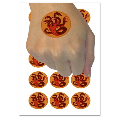 Hydra Snake Monster Mythical Creature Temporary Tattoo Water Resistant Fake Body Art Set Collection - 54 1" Tattoos (1 Sheet)
