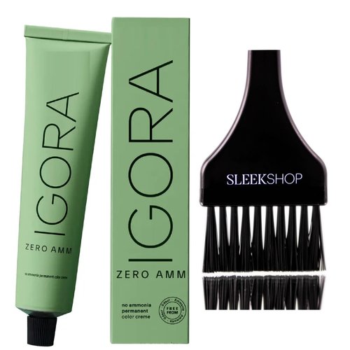 yper Comb + IGORA ZERO AMM No Ammonia Permanent Hair Color Creme Color, AMMONIA-FREE Haircolor Cream Dye Colour (w/SIeekshop Brush) (1-0 Black Natural)