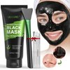 ulluxe Blackhead Remover Mask, Activated Charcoal Peel Off Face Mask, Deep Cleansing Mask for Face Nose, Black Head Acne Pores Purifying Mask with Pimple Extractor and Brush (3.5 fl.oz)