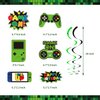 Green Video Game Party Supplies 201Pcs Gamer Gaming Party Decoration For Boys Birthday Party Table Cover, Plates, Cups, Napkins, Utensils, Hanging Swirls, Birthday Banner, Cupcake, Topper Cake