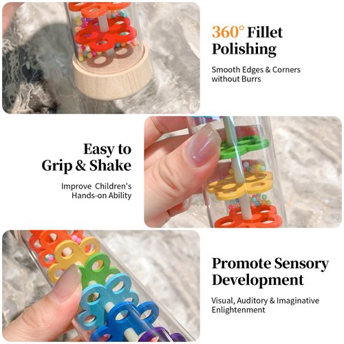 WODI Wooden Baby Rattle Rainstick Rainmaker Montessori Musical Toy for Infants Toddlers Newborns 0-3-6-9-12 Months Sensory Development