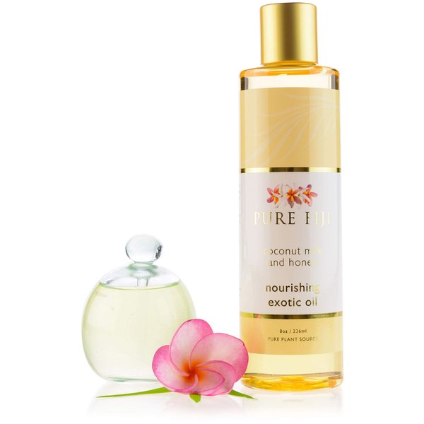 PURE FIJI Nourishing Exotic Body Oil - Natural Coconut Oil for Skin in Bath & SPA with Vitamin E - Body Oil, Massage Oil, Body Lotion For Women and Men, Coconut Milk and Honey, 8oz