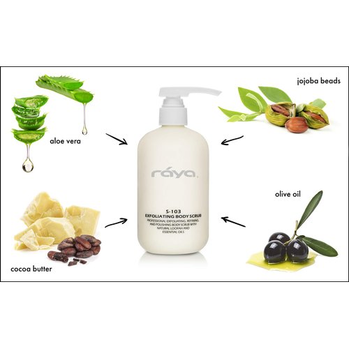 RAYA Exfoliating Body Scrub 16 oz (S-103) | Exfoliating, Refining, and Polishing Body Scrub | Made with Natural Loofah and Essential Oils | Relieves Ingrown Hairs