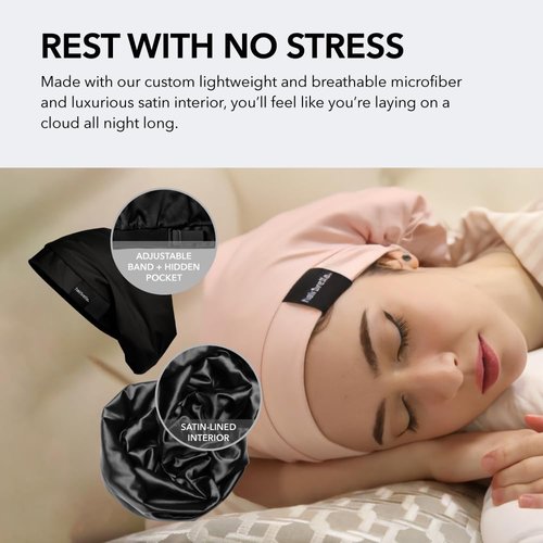 Hairbrella Satin Lined Adjustable Sleep Cap - Sleeping Caps for Women to Protect Hair, Satin Band Edge, Silk Bonnet Paloma XL