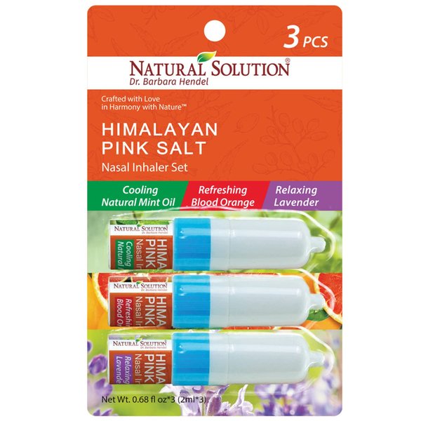 Natural Solution Nasal Inhaler, Aromatherapy with Pink Salt & 3 Different Scents, Nose Cleaner, Relaxing & Refreshing, Sinus Pressure Relief - 0.068oz | Pack of 3