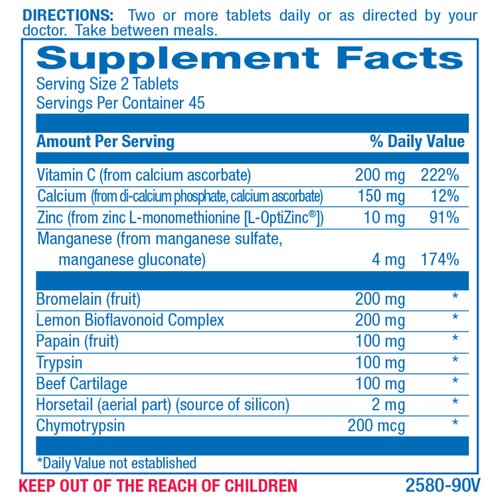 Bromelain Supplement for Soft Tissue Injuries - 90 Tablets - Vitamin C, Zinc, Citrus Bioflavonoids - Soft Tissue Support for Acute Injury Recovery - Zymain Proteolytic Enzymes, Minerals, Vitamins