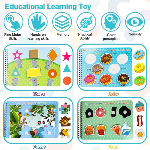 TOY Life Busy Book Preschool Learning Activities Toddler Busy Book with 32 Pages Autism Sensory Learning Materials Preschool Montessori Learning Toys for Kids 3+ Quiet Books for Boys and Girls