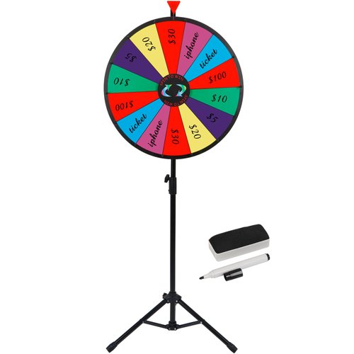 Nova Microdermabrasion 24 Inches Color Prize Wheel - Spinning Wheel with Adjustable Folding Tripod Floor Stand - Dry Erase Marker & Eraser 14 Color Slots for Carnival Trade Show Fortune Spinning Game