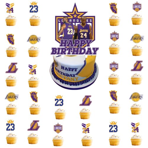 Basketball Cake Toppers Cupcake Toppers 25PCS Basketball Themed Birthday Decorations Happy Birthday Party Supplies Cake Decorations for Girls Kids