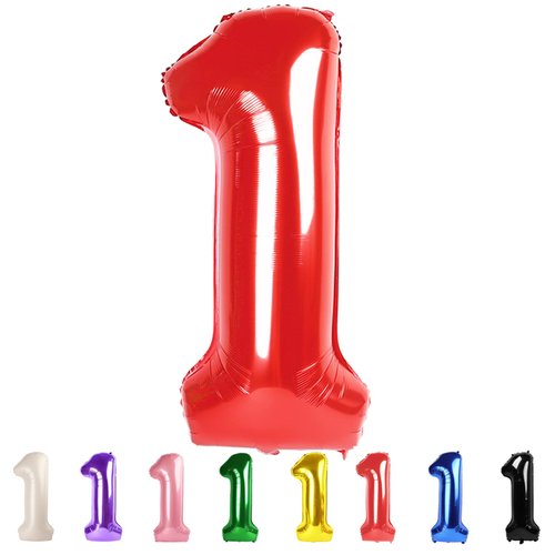 Red One Number Balloons 40 Inch First Birthday Decorations for Boy, Big Mylar Foil Helium Balloon for Super Mario Birthday Party Supplies, Roblox Birthday Decorations