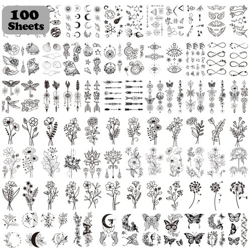 Cerlaza 100 Sheets Temporary Tattoos for Women Girls, 420 Mixed Styles Fake Tattoo Stickers that Look Real and Last Long, Realistic Henna Tattoo for Body Art Sticker