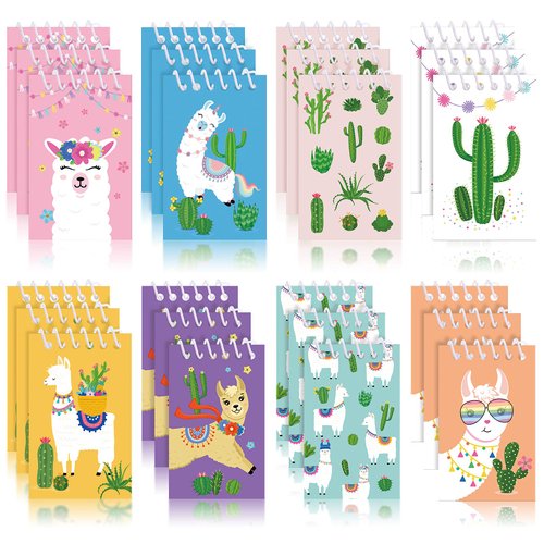 Containlol 24 Pcs Llama Birthday Party Favors Llama Mini Spiral Notebooks for Boys Girls Little Animal Cactus Pocket Notebook 2.36 x 3.94 Inch Small Spiral Notebook Bulk for School Birthday Party