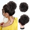 Foaoit Messy Bun Hair Piece for Updos Drawsting Hair Bun Extension Synthetic Curly Wavy Hair Buns Hair Pieces for Women Short Brunette Hair Extensions (Darkest Brown Tend to Black)