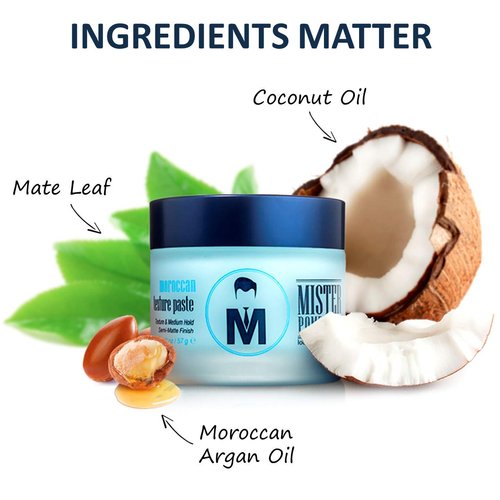 Mister Pompadour Moroccan Texture Paste | Semi Matte Pomade for Men | Texture and Hold for Styling Straight, Thick, or Curly Hair | Natural Ingredients | Better Than Hair Gel | 2 Oz