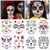 Day of the Dead Face Tattoos, 8 Sheets Halloween Temporary Tattoos, Adult Fake Skeleton Red Roses Full Face Halloween Tattoos Stickers, Women Men Makeup Kit for Dancing Party Favor Supplies