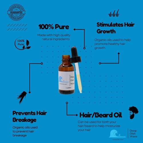 Deep Dish Wave Hair Oil 100% All Pure Natural Organic 360 - Premium Hair Growth Oil & Beard Oil for Men - Waves Training 1oz